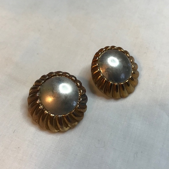 Unique Stud Earrings w Silver and Gold Tint Edges - Picture 3 of 6